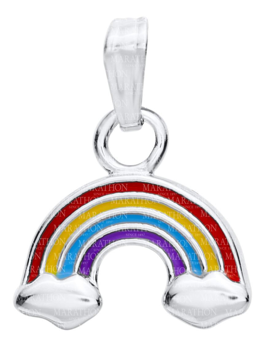 Kiddie Kraft Sterling Silver Enamel Rainbow Pendant On 15 Inch Chain
